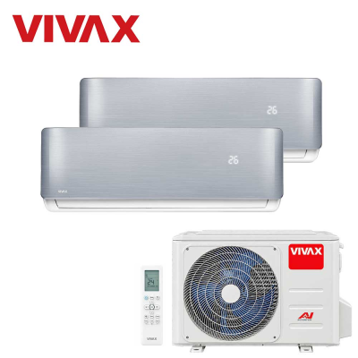 Aer conditionat multisplit Vivax 14000 BTU, 2 unitati R-design, 9+12 BTU, Silver