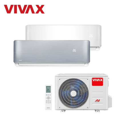 Aer conditionat multisplit Vivax 18000 BTU, 2 unitati R-design, 9+12 BTU, White/Silver