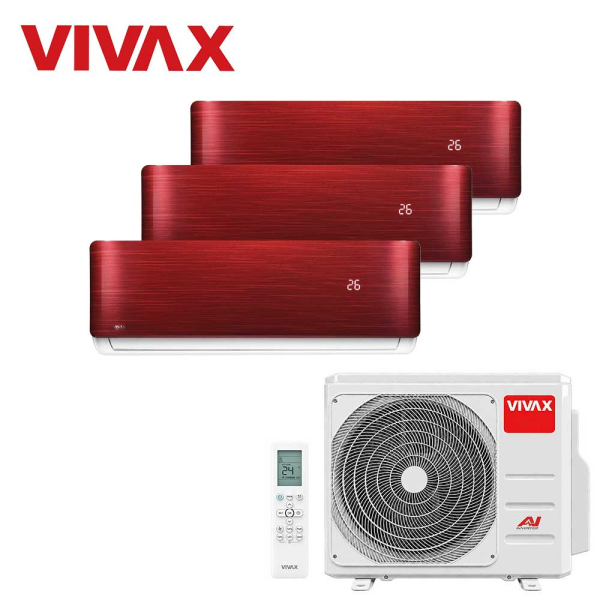 Aer conditionat multisplit Vivax 21000 BTU, 3 unitati R-design, 12+12+12 BTU, Red