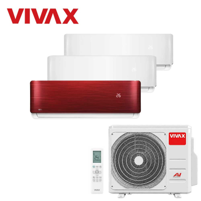 Aer conditionat multisplit Vivax 21000 BTU, 3 unitati R-design, 9+9+12 BTU, White/Red