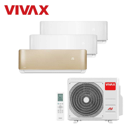 Aer conditionat multisplit Vivax 27000 BTU, 3 unitati R-design, 9+9+12 BTU, White/Gold