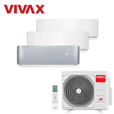Aer conditionat multisplit Vivax 21000 BTU, 3 unitati R-design, 9+9+12 BTU, White/Silver