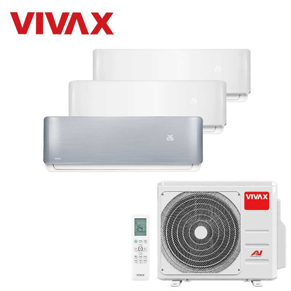 Aer conditionat multisplit Vivax 21000 BTU, 3 unitati R-design, 9+9+12 BTU, White/Silver