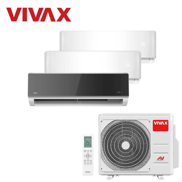 Aer conditionat multisplit Vivax 27000 BTU, 3 unitati R-design, 9+9+12 BTU, White/Silver Mirror