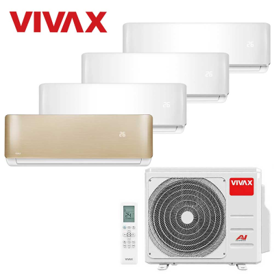 Aer conditionat multisplit Vivax 28000 BTU, 4 unitati R-design, 9+9+9+12 BTU, White/Gold