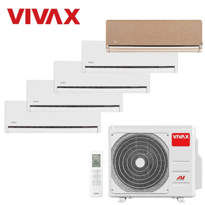 Aer conditionat multisplit Vivax 42000 BTU, 5 unitati H-design, 9+9+9+9+12 BTU, White/Gold