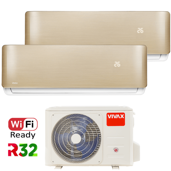 Aer conditionat multisplit Vivax 14000 BTU, 2 unitati R-design, 9+12 BTU, Gold