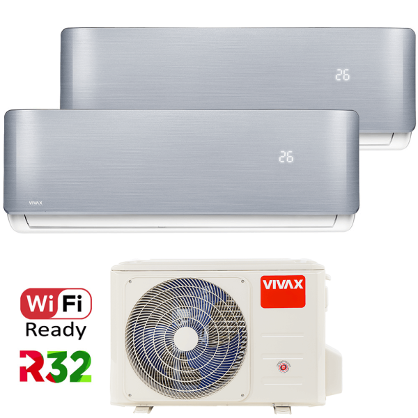 Aer conditionat multisplit Vivax 14000 BTU, 2 unitati R-design, 9+12 BTU, Silver