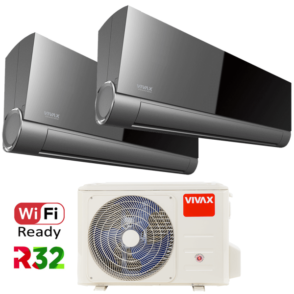 Aer conditionat multisplit Vivax 18000 BTU, 2 unitati V-design, 9+9 BTU, Grey Mirror