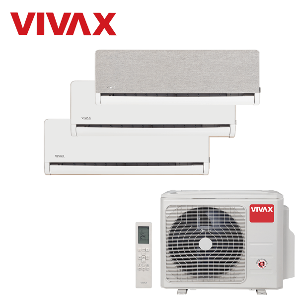 Aer conditionat multisplit Vivax 27000 BTU, 3 unitati H-design, 9+9+12 BTU, White/Silver