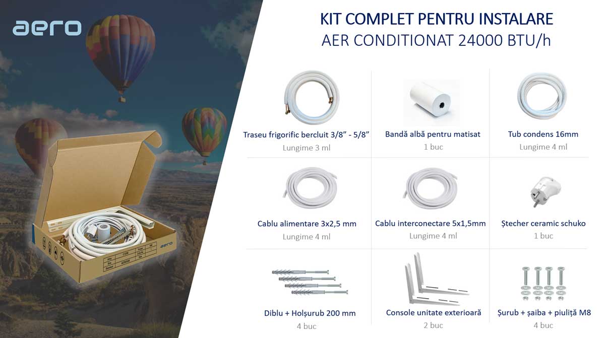 Kit complet instalare aer conditionat 24000 BTU