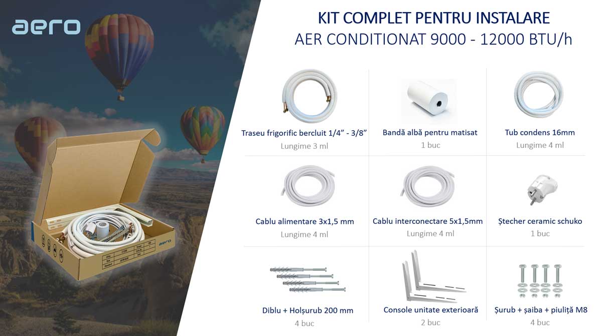 Kit complet instalare aer conditionat 9000 - 12000 BTU